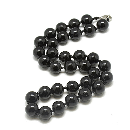 Natural Dyed & Heated Black Agate Beaded Necklaces NJEW-S404-02-1