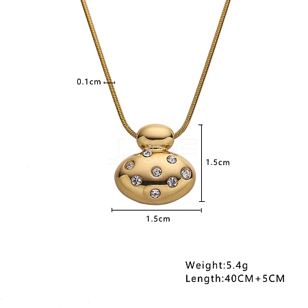 Golden Tone Titanium Steel Crystal Rhinestone Round Snake Chain Pendant Necklaces PW-WG040E8-02-1