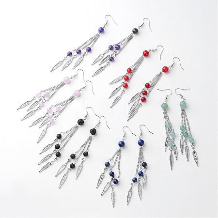 Natural Gemstone Dangle Earrings EJEW-JE02225-1