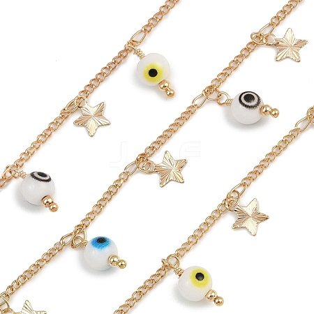 Brass Evil Eye with Star Link Chains CHC-H115-08G-1