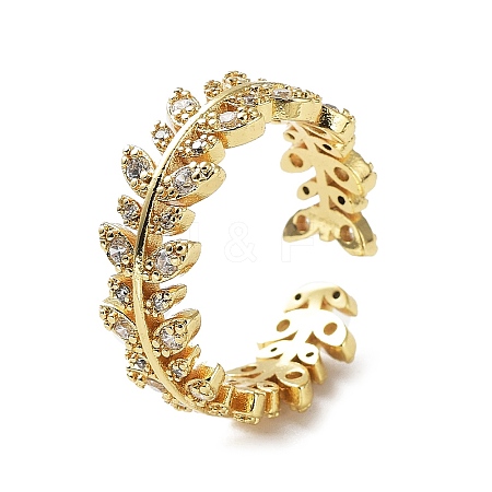 Brass Micro Pave Clear Cubic Zirconia Open Cuff Rings for Women LS-RJEW-G296-02G-1