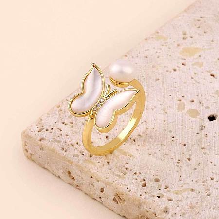 Natural Freshwater Pearl with Natural Shell Cuff Rings WGDDA1E-02-1