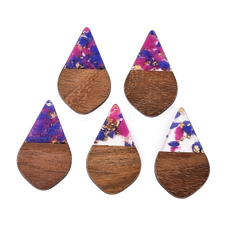 Transparent Resin and Walnut Wood Pendants RESI-T057-06G-1