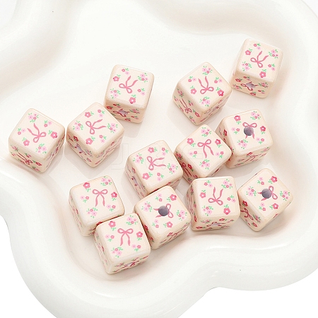 Acrylic Square Floral Beads PW-WGD1F08-06-1