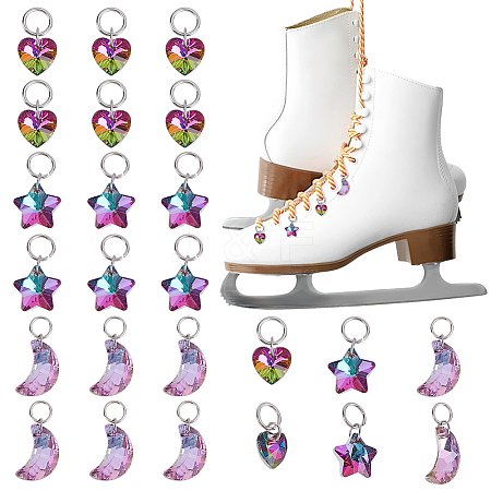 24Pcs 3 Styles Star & Moon & Heart Glass Shoes Charms PALLOY-PH01715-1