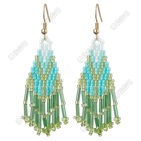 3 Pairs 304 Stainless Steel Glass Seed Beads Tassel Dangle Earrings EJEW-FS00071-1