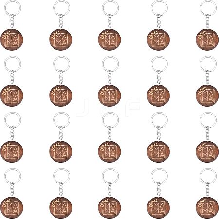 Engraved Wooden Flat Round Pendant Keychains FIND-WH0150-17-1