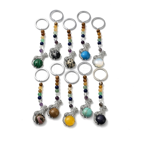 Natural & Synthetic Mixed Gemstone & Brass Cheetah Keychain KEYC-H019-01P-1