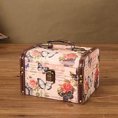 Retro Printed Imitation Leather Jewelry Storage Boxs with Handle PW-WG64239-01-1