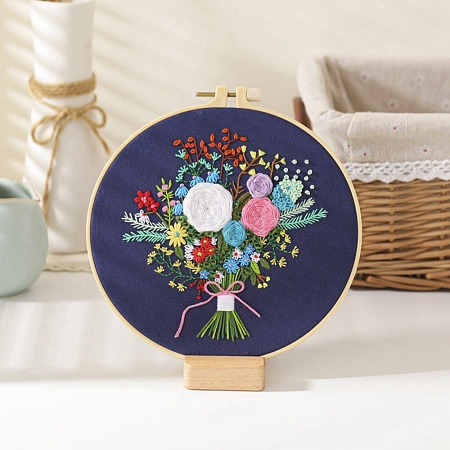 DIY Bouquet Pattern Embroidery Kit DIY-O021-14B-1