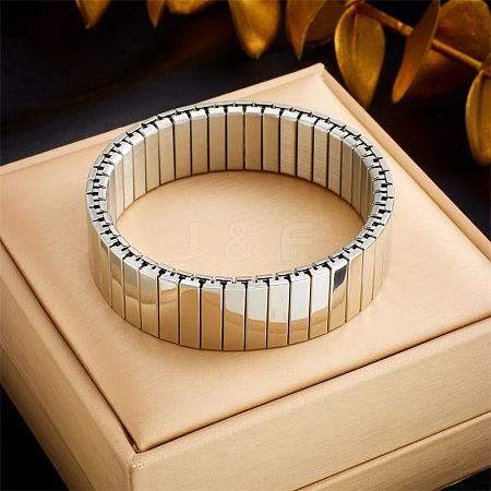 304 Stainless Steel Elastic Rectangle Link Bangles for Unisex WG35402-02-1