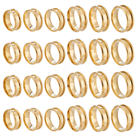 24Pcs 6 Styles 201 Stainless Steel Grooved Finger Ring Settings STAS-ME0003-12G-1