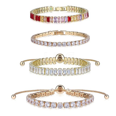 4Pcs 4 Style Cubic Zirconia Tennis Bracelets Set BJEW-SZ0002-66G-1