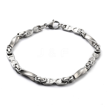 304 Stainless Steel Oval with Heart Link Chain Bracelet BJEW-Z023-14P-1