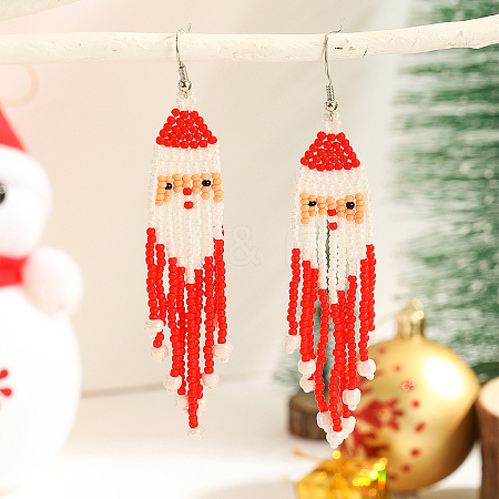 Christmas Style Santa Glass Bead Handmade Dangle Earrings for Women Gift KA3334-1