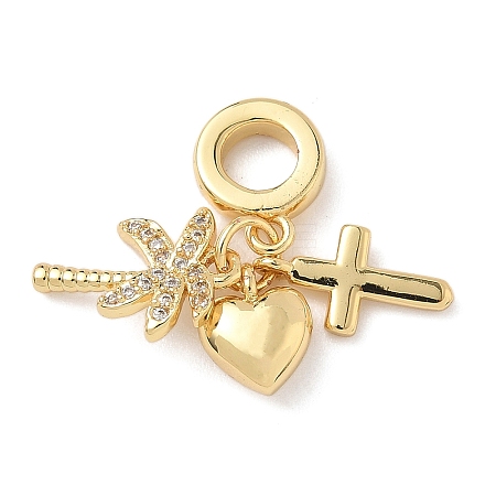 Brass Micro Pave Clear Cubic Zirconia European Dangle Charms KK-D502-13D-G-1