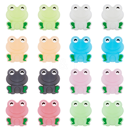 DICOSMETIC 16Pcs 8 Colors Frog Luminous Food Grade Eco-Friendly Silicone Beads SIL-DC0001-21-1