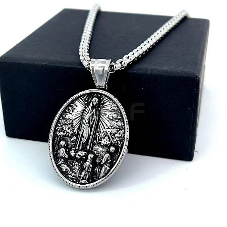 Greek Retro 304 Stainless Steel Oval with Virgin Mary Pendant Necklaces IX0529-1