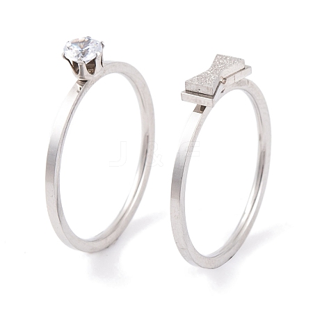Bowknot 304 Stainless Steel Finger Ring Set for Women RJEW-C086-29-P-1