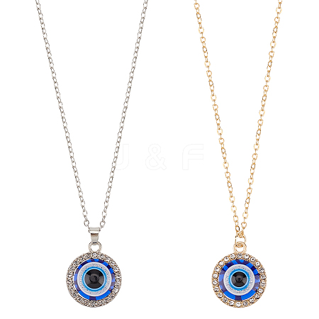 ANATTASOUL 2Pcs 2 Colors Blue Plastic Evil Eye with Crystal Rhinestone Pendant Necklaces Set NJEW-AN0001-25-1