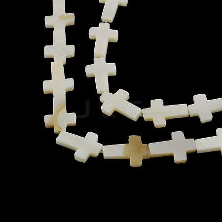 Cross Natural Sea Shell Beads Strands SSHEL-F290-17-1