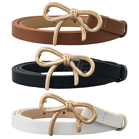 3Pcs 3 Colors Alloy Bowknot PU Leather Chain Belts for Women AJEW-CL0001-14B-1