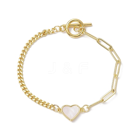 Brass Shell Heart Link Bracelets BJEW-JB10395-1