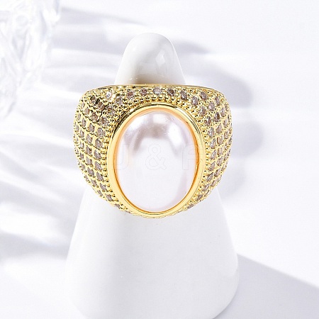 Brass Micro Pave Clear Cubic Zirconia Cuff Rings for Women RJEW-Q009-03G-1