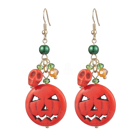 Pumpkin Synthetic Turquoise Dangle Earrings EJEW-TA00517-1