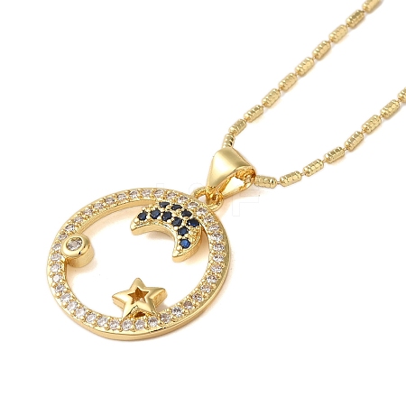 Brass Pave Cubic Zirconia Ring with Star & Moon Pendant Necklaces for Women NJEW-S429-02G-03-1