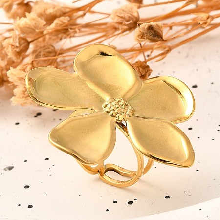 Flower Stainless Steel Open Cuff Ring for Women RJEW-R006-03G-02-1