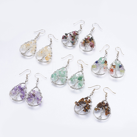 Natural Gemstone Dangle Earrings EJEW-F147-H-1