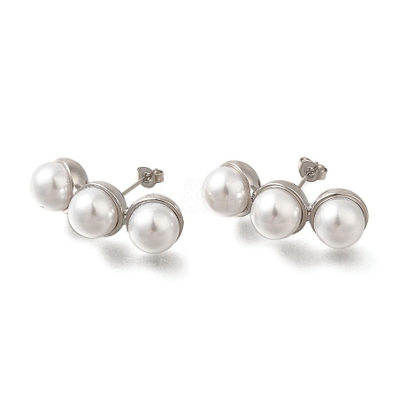 Rack Plating Round Brass & ABS Imitation Pearl Stud Earrings EJEW-I310-15P-1