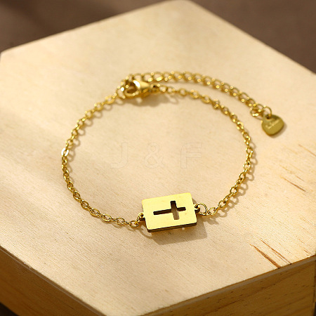 304 Stainless Steel Rectangle with Hollow Cross Link Bracelets WGD536A-02-1