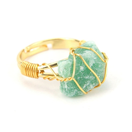 Natural Green Aventurine Nugget Adjustable Rings PW-WG84345-02-1