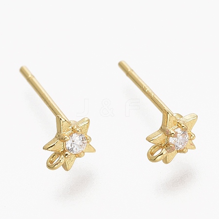 Brass Micro Pave Clear Cubic Zirconia Stud Earring Findings ZIRC-L098-040G-1