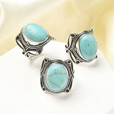 Synthetic Turquoise Adjustable Rings RJEW-I108-02AS-10-1