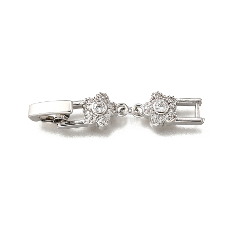 Brass Micro Pave Clear Cubic Zirconia Fold Over Clasps KK-R222-06P-1