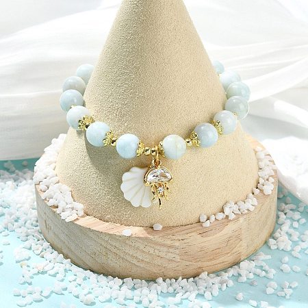Natural Aquamarine Bead Bracelets BJEW-JB14149-02-1