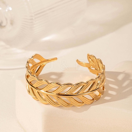 304 Stainless Steel Cuff Bangles for Women LS-BJEW-U032-21G-1