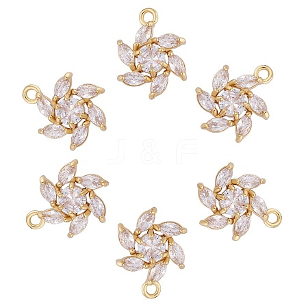 6 Pieces Flower Clear Cubic Zirconia Charm Pendant Brass Flower Charm Long-Lasting Plated Pendant for Jewelry Necklace Earring Making Crafts JX399A-1