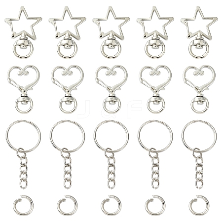 10Set 2 Styles Star Alloy Swivel Clasps with 10Pcs Iron Split Key Rings PURS-YW0001-01B-1