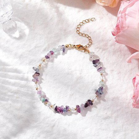 Natural Fluorite Chip Beaded Bracelets for Women X-BJEW-JB11742-06-1