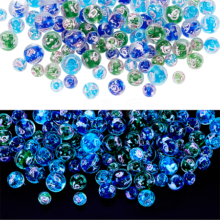 90Pcs 9 Styles Handmade Luminous Inner Flower Lampwork Beads LAMP-PH0001-26-1