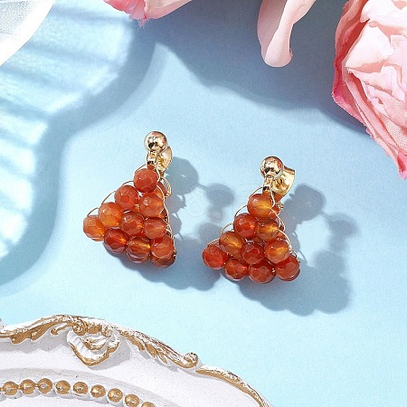 Round Brass Natural Agate Hoop Earrings EJEW-TA00620-01-1