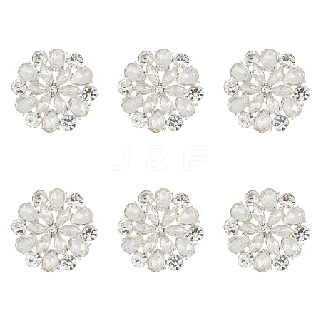 6Pcs Alloy Rhinestone Shank Buttons BUTT-MA0001-06-1