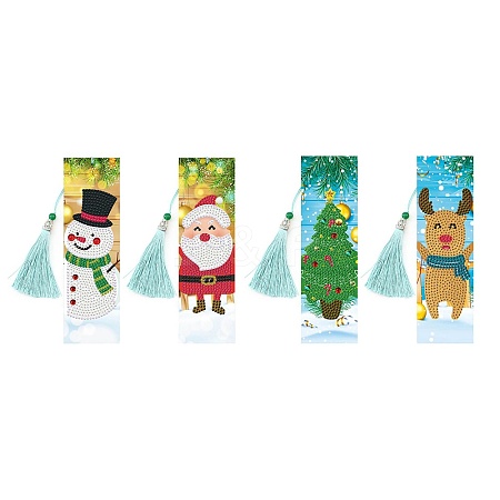 4Pcs Christmas DIY Diamond Painting Bookmarks Kits DIAM-PW0010-19B-01-1