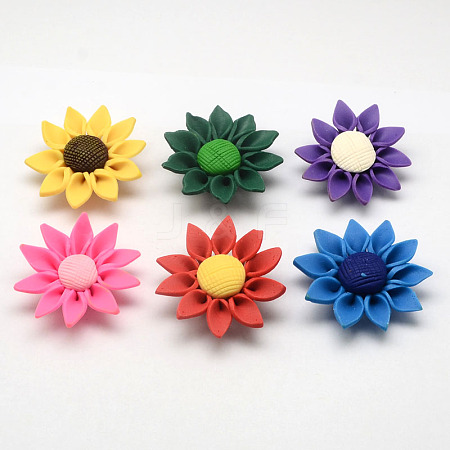 Handmade Polymer Clay 3D Flower Sunflower Beads X-CLAY-Q207-30mm-M-1