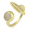 Round & Horse Eye Brass Micro Pave Clear Cubic Zirconia Open Cuff Rings RJEW-Z046-03G-1