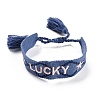 Word Lucky Polycotton(Polyester Cotton) Braided Bracelet with Tassel Charm LS-BJEW-F429-08-1